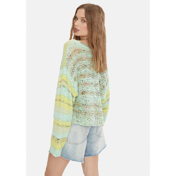 Free People Sugared Mint Lake Life Cropped Knit Pullover Sweater - Picture 2 of 12